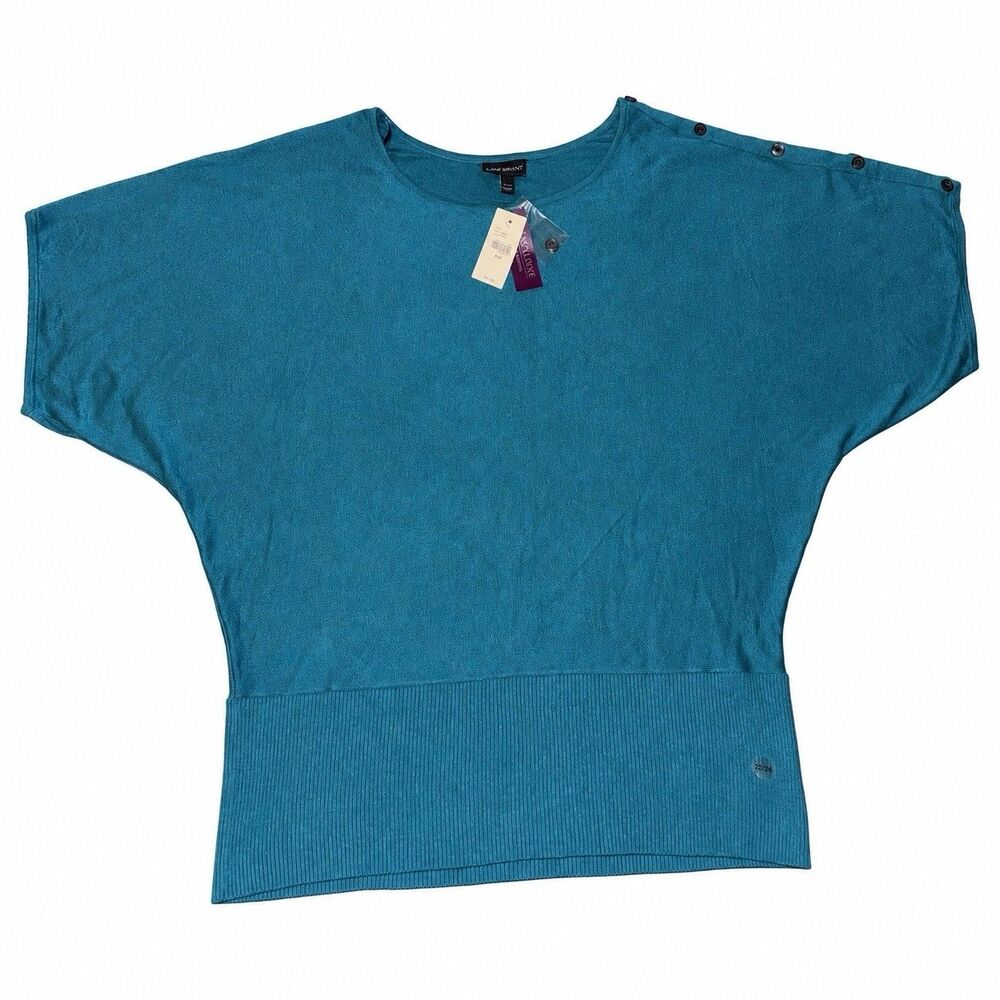 Lane Bryant 22/24 Teal Dolman Knit Sweater Top NWT Button Shoulder Plus - Picture 2 of 6